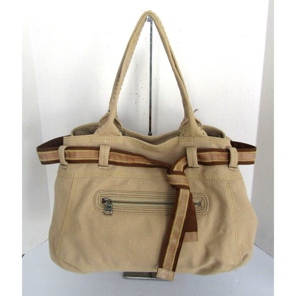 1969 Gap Jeans Shoulder Bag Large Tan Canvas Jeans Tote Bag Purse Womens - Picture 1 of 8
